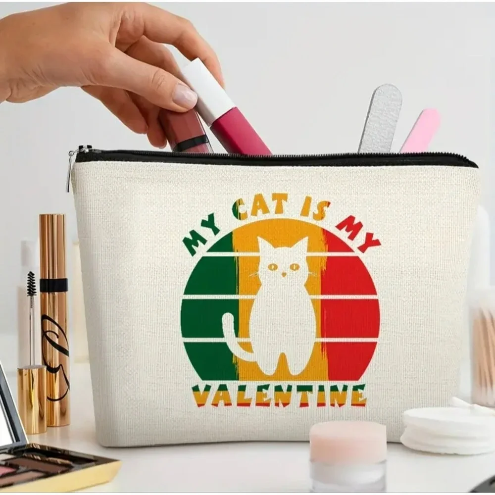 My Cat Is My Valentine Zipper Makeup Bag, Versatile Carry-On‎ Pouch